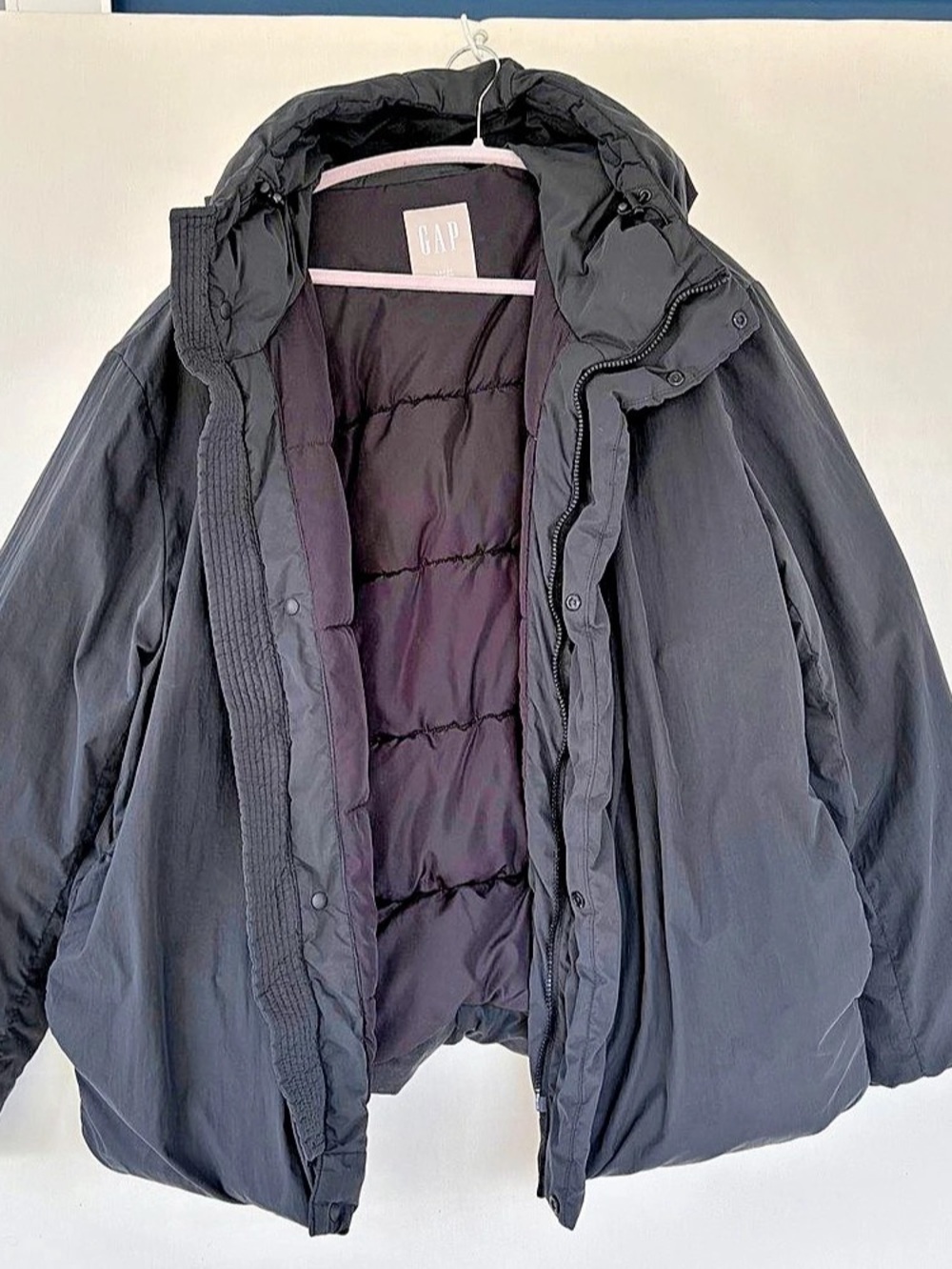Gap oversized parka Puffer Coat Mens Large black Excellent Winter Warm
